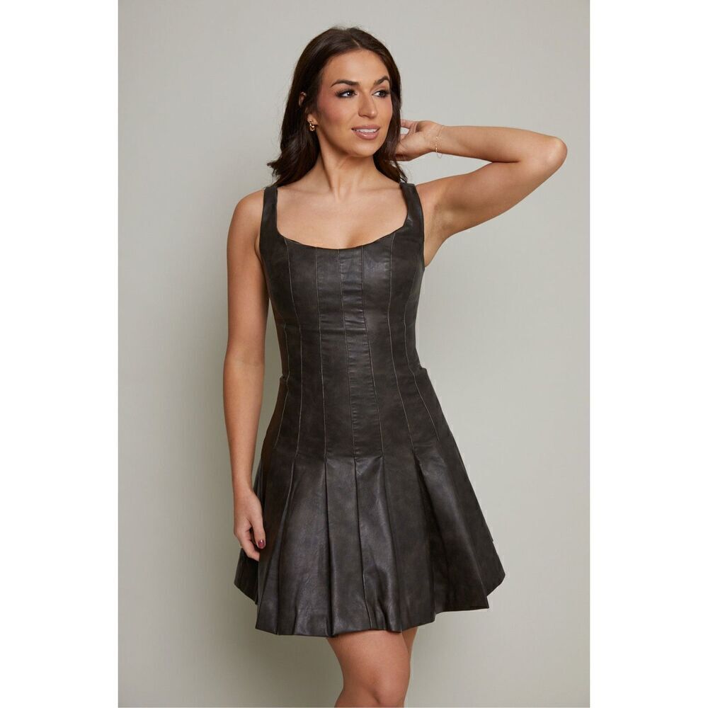 EN SAISON Drew Faux Leather Minidress in Dark Brown Size S NWT$146 - Picture 2 of 11